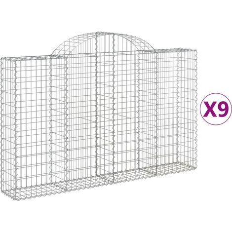 Lot de 9 paniers à gabions clôture cage mur de soutènement arqués 200 x 30 x 120/140 cm fer galvanisé Argent