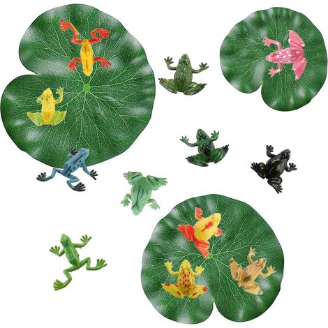 9 Pcs Feuilles De Lotus Flottantes pour Étang，Feuilles De Nénuphar Flottantes avec 12 pcs Grenouille，Feuilles De Artificielle Lotus Réalistes pour Décoration étang de Jardin，Aquarium,Piscine (1/5)