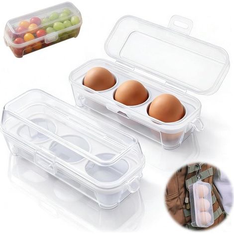 2 pièces - Support à œufs - Boîte à œufs en plastique - Support à œufs à 3 compartiments avec fermeture - Boîte de protection portable - Support à œufs réutilisable pour le camping, les pique-niques e (1/5)