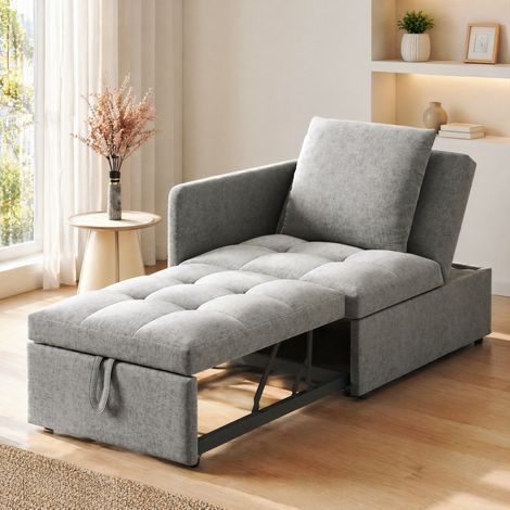CHICFURN Sofá cama 3 en 1 177x68 cm de tela de lino gris con respaldo ajustable (1/5)