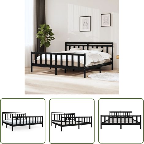 Furniture Limited - Cadre de lit sans matelas noir bois massif 20 (1/5)