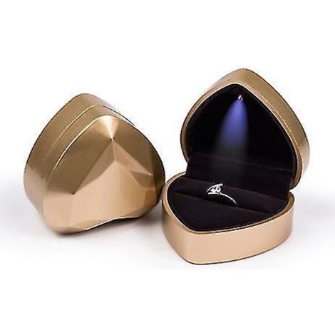 Herzförmige LED-Ringbox mit Präsentationsständer und goldenem Samtetui (1/5)