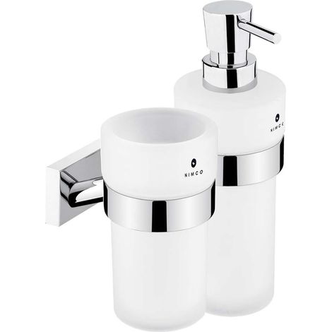 Nimco Keira - Seifenspender und Becher mit Halter, mattiertes Glas/Chrom KE 2205831W-T-26