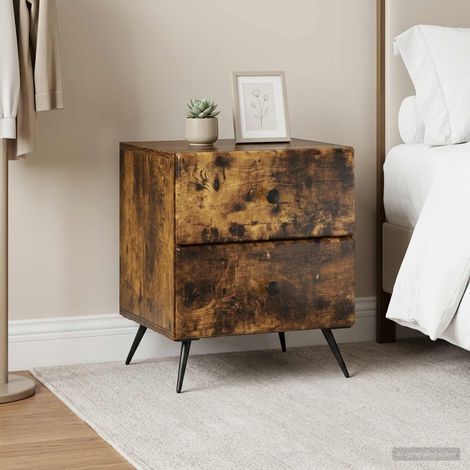 Lot de 2 tables de chevet à 4 tiroirs en bois d’ingénierie, chêne fumé, 43 x 34,5 x 47,5 cm - PANGIVO (1/5)