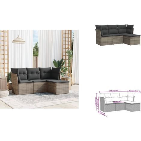 The Living Store Salon de jardin 4 pcs avec coussins gris résine tressée - Meuble de jardin (1/3)