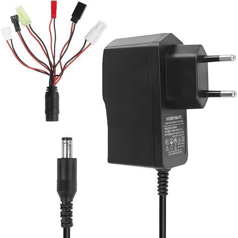 Chargeur Intelligent NIMH/NICD 2.4V-12V, Chargeur Voiture Télécommandée 6.4V 9.6V Carrera & Airsoft, Compatible Batterie RC avec 6 Connecteurs Tamiya, Tamiya Mini, JST, SM 2P, FUTABA, XH (1/5)