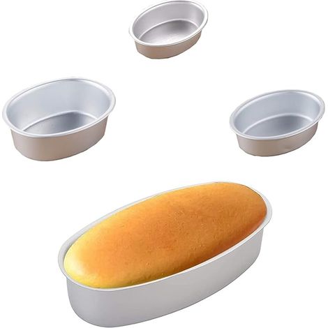 4 Moules à Gâteau Ovale, Moule à Gâteau Ovale Antiadhésif, Moules à Pain en Aluminium, Convient pour la fabrication de Gâteaux Mousses Ovales(Argent) (1/5)
