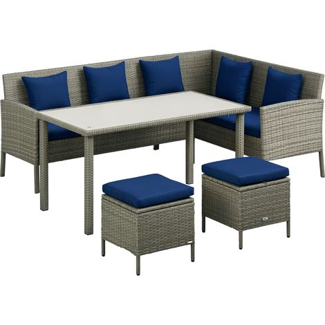 5 Pieces Rattan Garden Furniture Set with Dining Table, Cushions - Dark Blue (1/5)