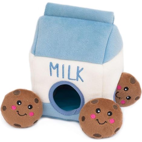 Peluche mignonne en forme de brique de lait et de biscuit, jouet interactif pour petits chiens, doux et amusant à renifler et à cacher.