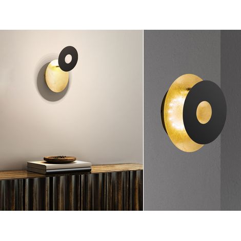 LED Wandleuchte HENNES Schwarz Gold oval, Ring verstellbar, Höhe 18cm (1/5)