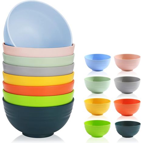 Bol en plastique 8 pièces 760 ml Réutilisables et durables pour la soupe aux céréales Ramen Salade Popcorn Servir Anti-gouttes Sans BPA Passe au micro-ondes Passe au lave-vaisselle (1/5)