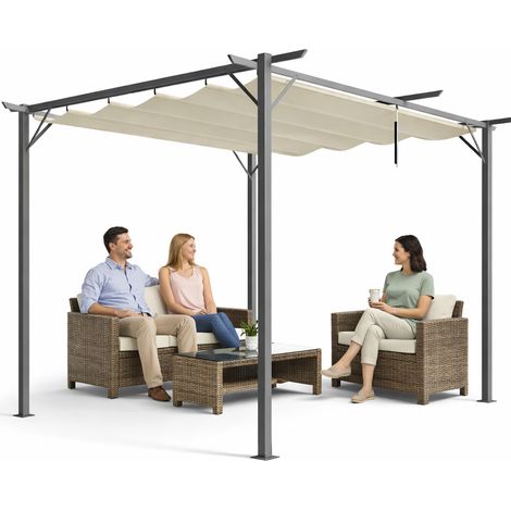 Pergola Gazebo Retrattile da Giardino 3x3 Metri Beige Anti UV e Impermeabile