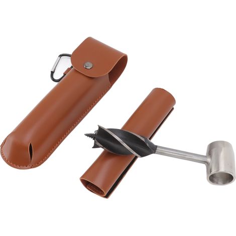 Perceuse à main en bois, outil multifonction de perçage manuel pour survie et bricolage avec étui en cuir PU marron