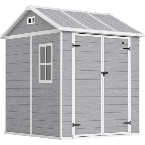 Cabanon jardin plastique gris, équipé de fenêtre et porte fermable pour rangement extérieur