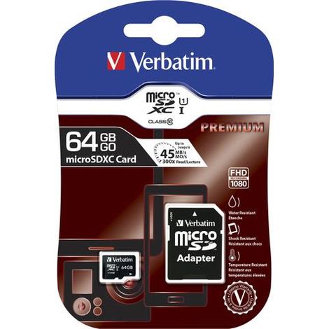 Scheda di memoria MicroSDXC Verbatim da 64 GB Classe 10 + adattatore (1/5)