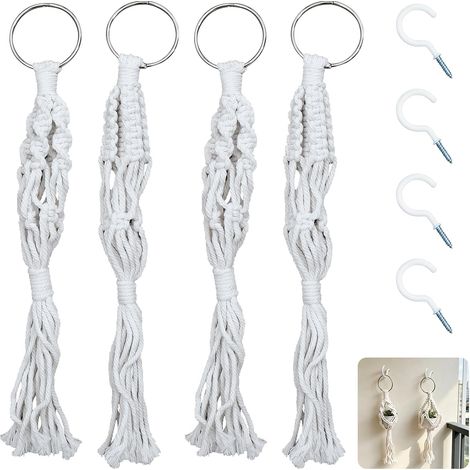 Lot de 4 Suspension Plante Macramé avec 4 Crochets, Panier Suspendu en Corde de Coton Fait Main, Support Pot de Fleurs Décoration Bohème pour Intérieur Extérieur Jardin Balcon Maison (1/5)