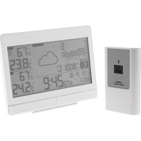Otio – Station météo sans fil avec capteur extérieur IP44 – 6 prévisions météo – Température et humidité int/ext – Réveil avec alarme gel
