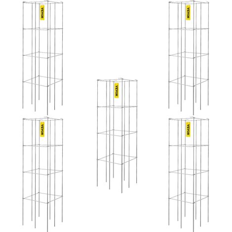 VEVOR Jaulas para Tomates, 30 x 30 x 117 cm, 5 Paquetes de Jaulas Cuadradas de Soporte para Plantas, Torres de Tomate de Acero Recubiertas de PVC Plateadas para Trepar Verduras, 14,1 lbs, 6,4 kg