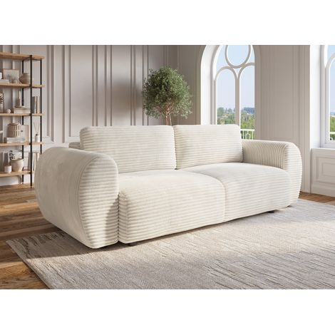 Deco In Paris – Canapé convertible 3 places avec coffre – Velours côtelé épais beige – Dimensions 251x122x86 cm – Couchage 155x200 cm (1/5)