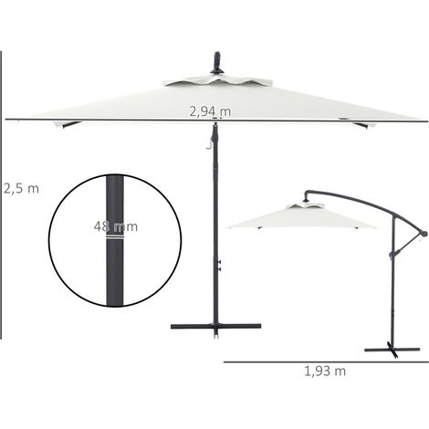 Parasol déporté rectangulaire extérieur manivelle et 6 baleines acier protection uv 294 x 193 x 250 cm