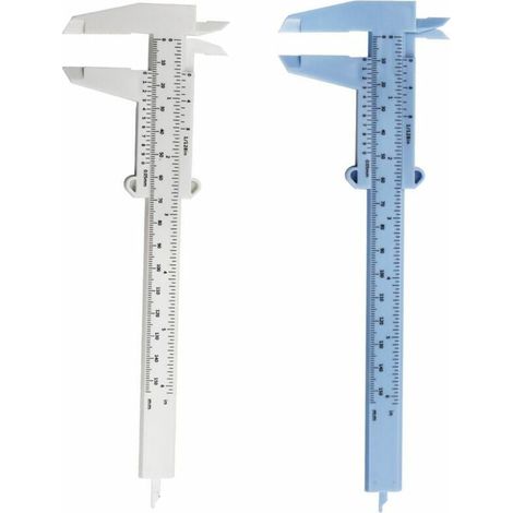 Fonepro 2 Stück 6 Zoll 150 mm Mini-Messschieber aus Kunststoff, Messschieber mit Doppelskala, Messwerkzeug für Holzbearbeitung, Studenten, Schmuckmessung usw., Weiß und Blau (1/4)