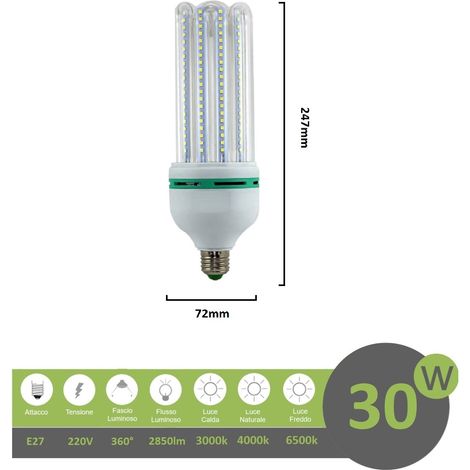 Lampadina led E27 30w 4U luce tubolare tubo attacco grande lineare bianca fredda naturale calda  Calda (1/2)