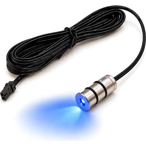 Mini Spot LED Blu da Incasso 12V 0,1W 10 Lumen Punto Luce Diametro 14 mm Foro 12 mm Cavo 2 Metri Connettore 2 Poli per Illuminazione Interna (1/4)