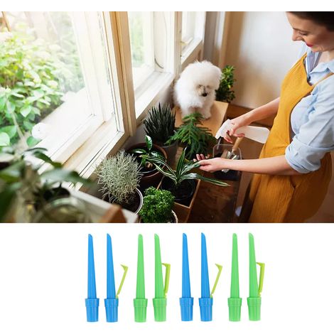 Automatische Bewässerungsstäbe für Topfpflanzen, 8 Stück, vielseitig (für 2,1-cm-Flaschen), 15,8 cm lang, aus blauem und grünem Kunststoff (1/5)
