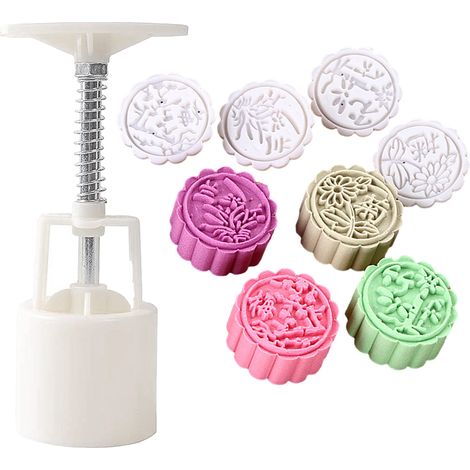 Moldes para prensar pasteles de luna chinos, juego completo de repostería tradicional, uso manual, diseño festivo (blanco)