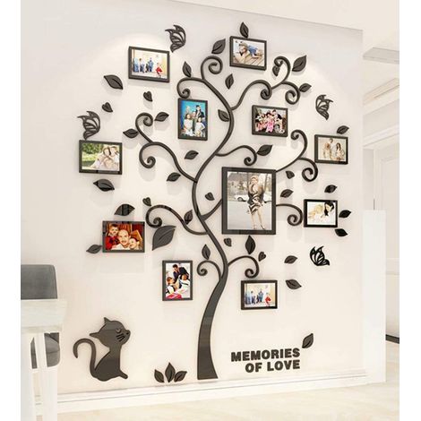 Stickers Muraux Arbre Cadre de Photo 3D DIY Mural Autocollants Arts Décoration de la Maison pour Chambre, Salon, Garderie, Salle, Garderie, Cadeau (Noir,L) (1/5)