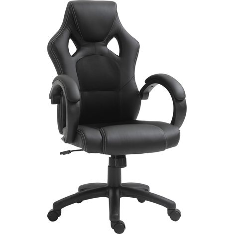 Chaise de Gaming à Hauteur Réglable, Chaise de Bureau avec Fonction Bascule, Pivotante et Reclinable, 71x61x108-118 cm, Noire (1/5)