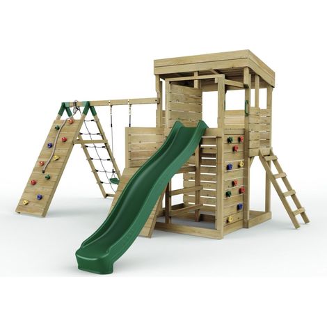 2 Tier XL Lookout Tower with Single Swing and Climbing Wall (1/5)