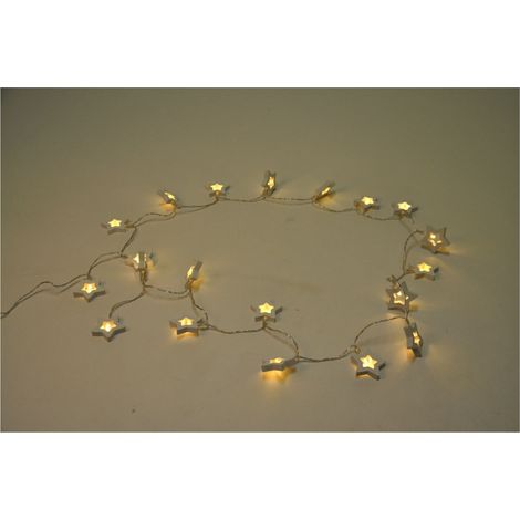 BURI Lichterkette 20 LEDs Weihnachtsdeko Stern Blüte Hochzeit Leuchtdeko Batterie - Stern/Holz