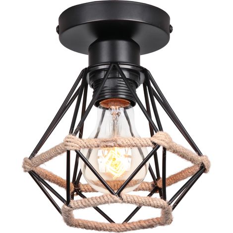 Lampada da Soffitto in Ferro Battuto Stile Retrò Plafoniera a Gabbi Diamantata in Metallo 16CM - 1Pcs (1/5)