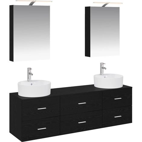 Ensemble de mobilier de salle de bain 5 pcs Chêne noir vidaXL (1/5)