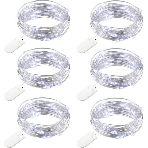 Guirlande lumineuse LED à piles, fil de cuivre, 1,2 m, 24 LED, blanc froid, lot de 8, étanche, idéale pour décorer des bouteilles ou pour Noël. Fonctionne sur piles. (1/5)