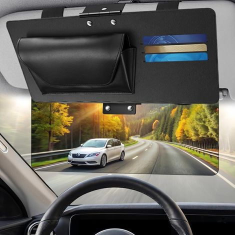 Estensione parasole per auto: parasole universale regolabile 2 in 1 per auto con porta occhiali e slot per carte, antiriflesso per una guida sicura (1/5)