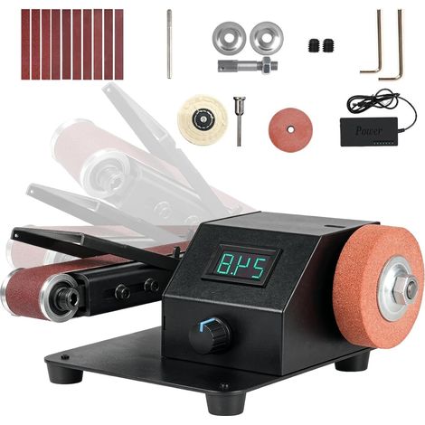 Ponceuse à Bande électrique, 350W Mini électrique Ponceuse Vitesse Variable en Continu et Affichage LED, Meuleuse D'angle Réglable pour ponçage du métal, L'aluminium, Bois et les Loisirs Créatifs (1/5)