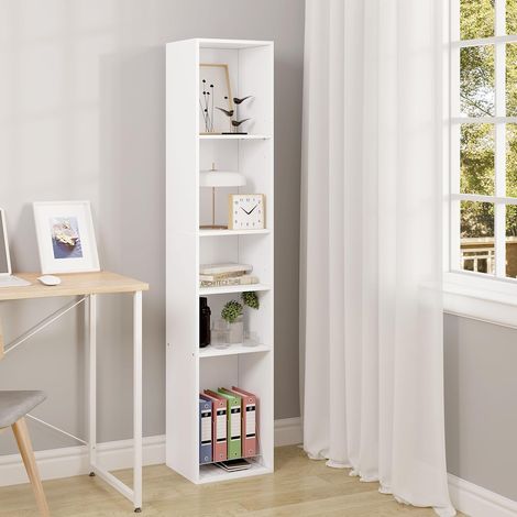 WOLTU Bookcase 5 Tiers. Bookshelves. Multifunctional Storage Unit. Cabinet for Living Room. Office. Engineered Wood. White. 30x26x151cm (1/5)
