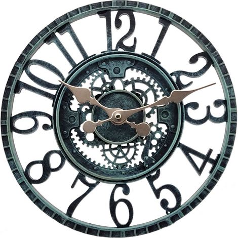 Horloge de jardin rétro 30 cm – Effet ardoise bleue – Résistante aux intempéries – Visage ouvert avec chiffres arabes – Fonctionnement sur batterie-DELKEVIC (1/4)