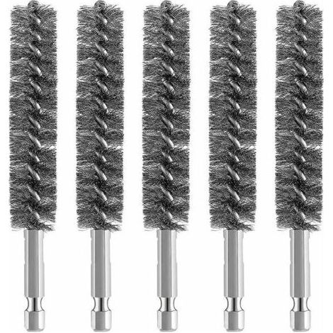 5pcs Brosse MéTallique de Brosse D'AléSage D'Acier Inoxydable pour la Brosse MéTallique de Nettoyage de Perceuse Brosse D'Acier Inoxydable avec la PoignéE de Tige Hexagonale,pour le métal et la pierre (1/4)