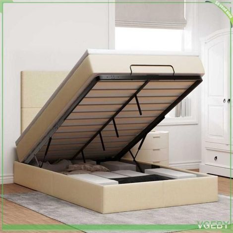 Cadre de lit ottoman avec matelas - 3313069 - 120x200 cm - Crème tissu - Rangement hydraulique (1/5)