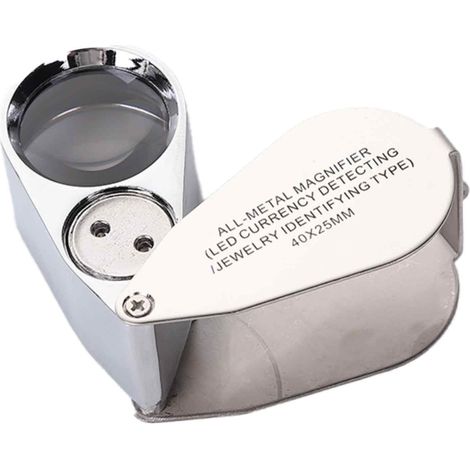 Loupe Bijoutier - Loupe Métallique Pliable avec Éclairage LED et UV - Grossissement 40x - Pour Pierres Précieuses, Bijoux, Timbres, Monnaies, Antiquités, Modèles, Photos (1/5)