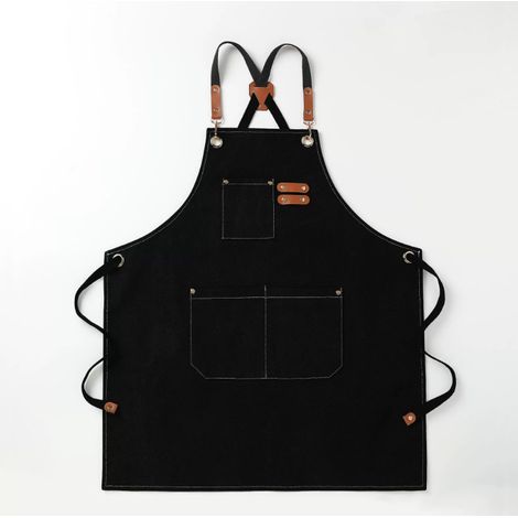 Tabliers Toile, Tabliers de Travail pour Hommes Femmes, Tabliers de Chef avec Sangle Réglable et 3 Poches, Tablier pour Serveurs Cuisine Cuisson Artiste Peinture, Dos Croisé