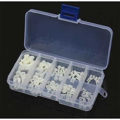 150 pcs Coffret de Vis Boulons Écrous Noix Rondelles Assortiment Kit en Nylon Blanc M2 M2.5 M3 M4 M5 (1/5)