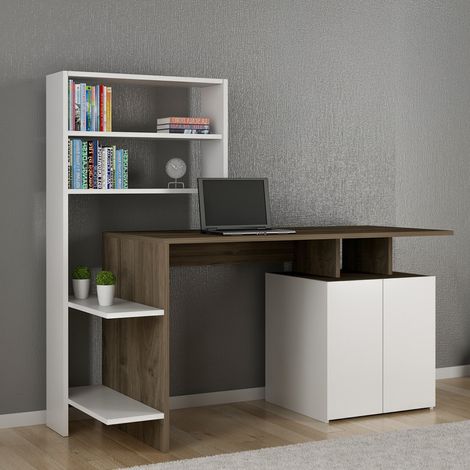 Escritorio Loria, 6 estantes, 2 puertas, 6 compartimentos, 146x60x74h cm Blanco (1/4)