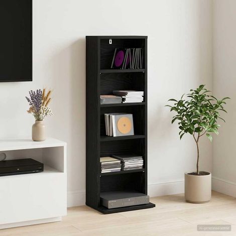 vidaXL CD Cabinet Black Oak 33 x 23.5 x 97.5 cm Engineered Wood (1/5)