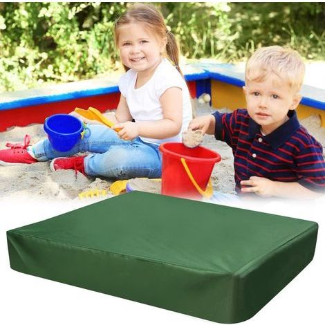 Housse Bac à Sable 125x125x20CM Imperméable, Bâche de Protection en Tissu Oxford 210D Étanche et Anti-UV avec Corde Réglable pour Bac à Sable Carré 120x120CM, Jardin, Vert (1/5)