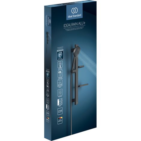 Ideal Standard ALU+ - Conjunto de alcachofa de ducha, barra y manguera, 2 chorros, negro seda BD586XG (1/2)