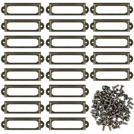 Lot de 50 supports d'étiquettes en métal pour meubles, tiroirs, armoires, cartes, plaques nominatives, cadres avec vis pour bureau, bibliothèque, bibliothèque, étagères Bronze (60 x 17 mm) (1/4)